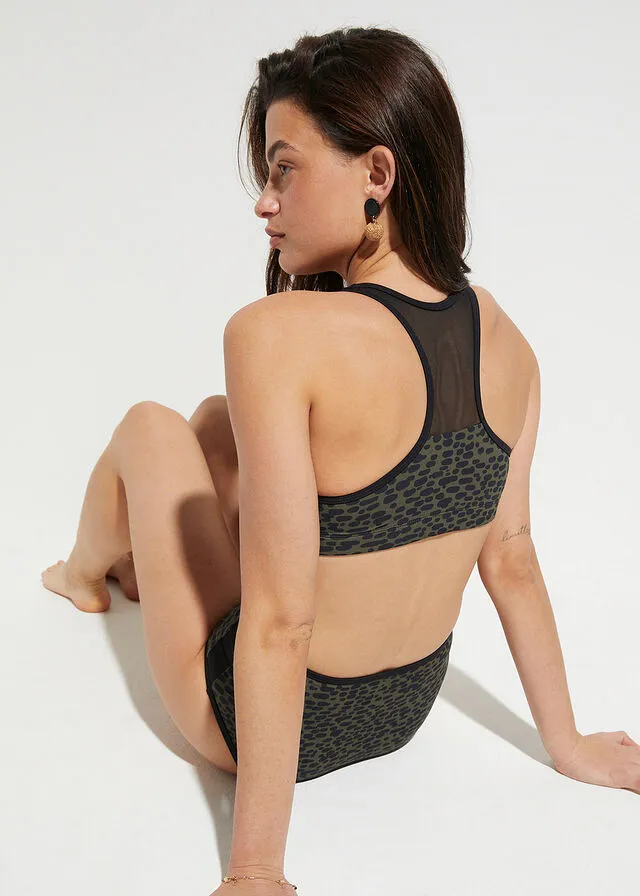 Bikini bustier (conjunto de 2 piezas) de poliamida reciclada con compartimentos para prótesis caqui/negro topos